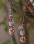 Blue Pottery 3 Beads Earrings (Red &Pink)